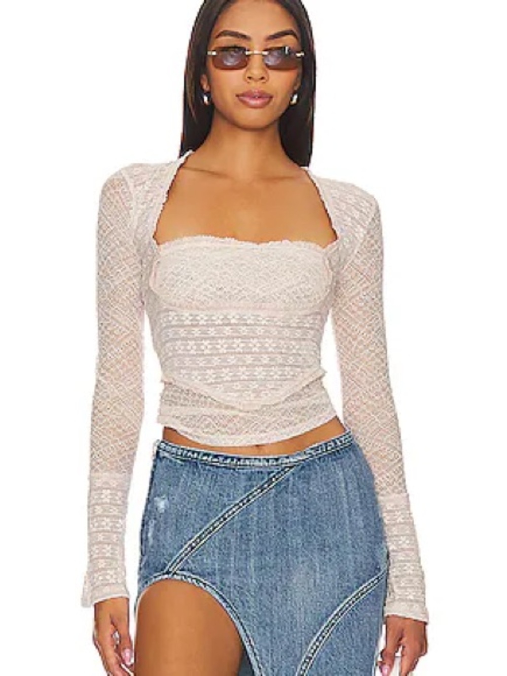 Free people Sheer Knit Wrap Top in Blush - Women's Long Sleeve